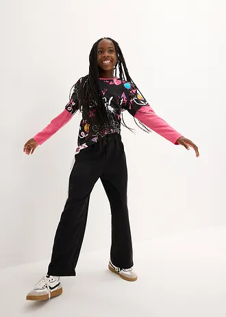 Lány póló réteges hatással, bio-pamutból • fekete • bonprix áruház