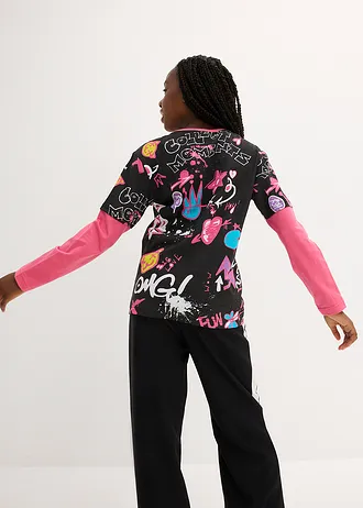 Lány póló réteges hatással, bio-pamutból • fekete • bonprix áruház