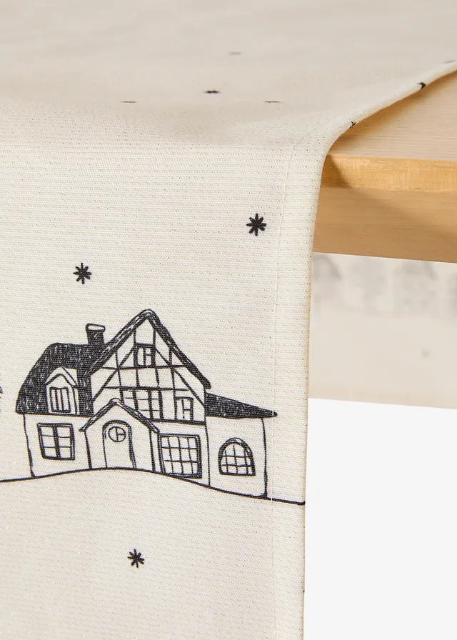 Tafelloper met winterse motieven, waterafstotend • crème-zwart • product-page.page-title-suffix