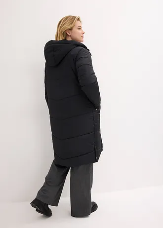 Prošívaný kabát s plyšovou podšívkou v kapuci, barva: černá