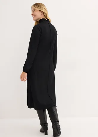 Robe midi en crêpe texturé, Couleur: noir