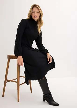 Midi ruha struktúrás kreppből • fekete • bonprix áruház