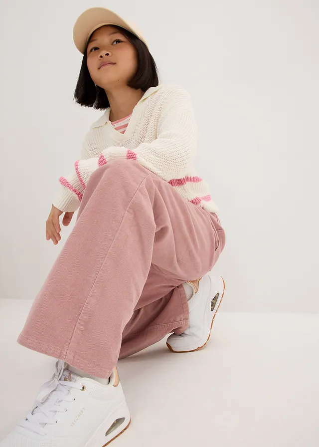 Pantaloni raiați comozi, loose fit • roz/gri • magazin bonprix