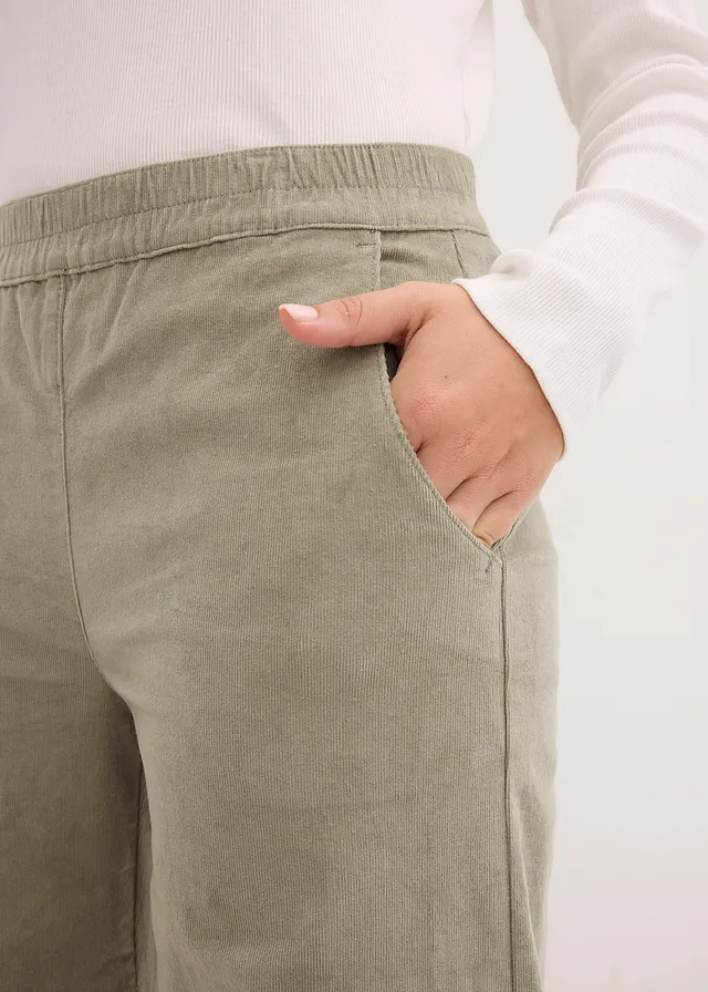 Pantalon en velours côtelé, taille haute élastiquée • gris vert • product-page.page-title-suffix