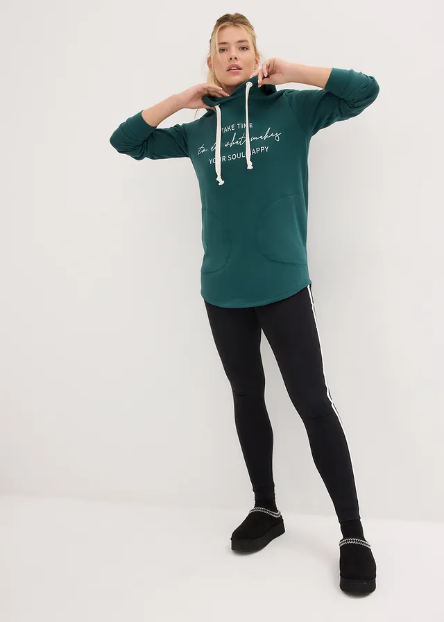 Joggingová souprava: dlouhá mikina + legíny (2 díly) • černo-matně zelená z potiskem • bonprix obchod