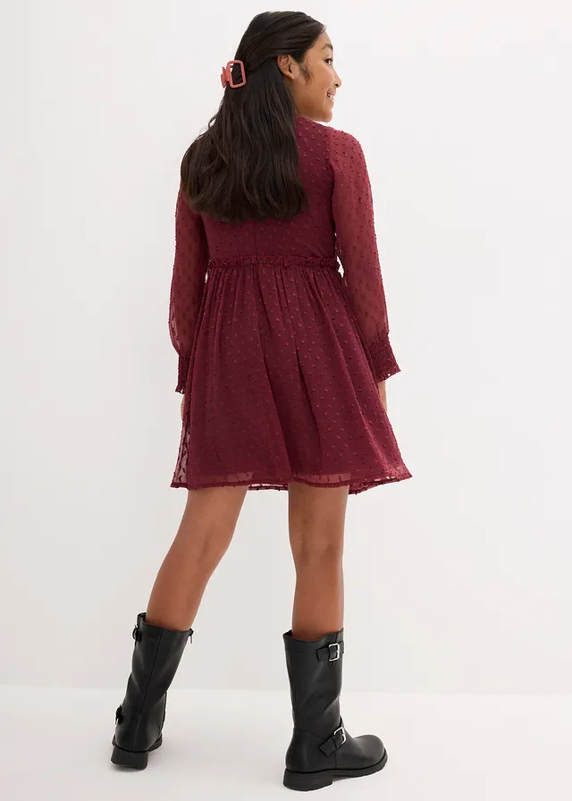 Feestelijke meisjes jurk van chiffon, Kleur: esdoornrood