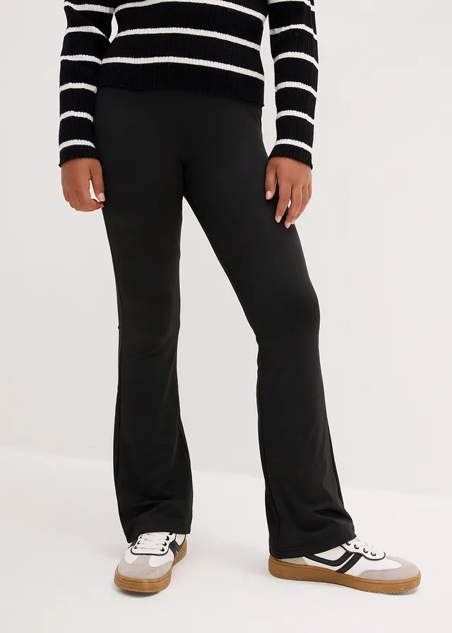 Pantalon évasé en jersey avec intérieur gratté, Couleur: noir