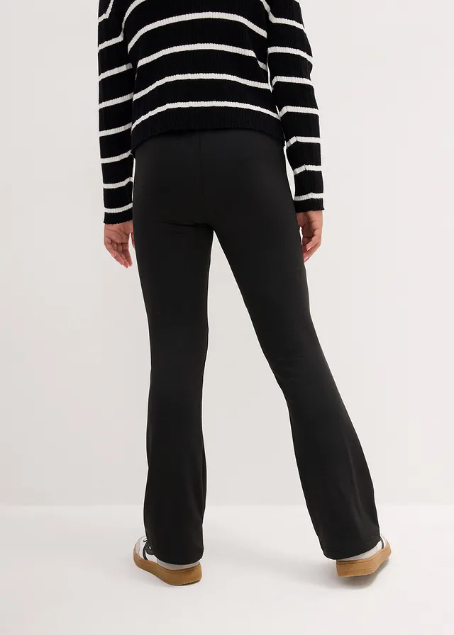 Pantalon évasé en jersey avec intérieur gratté, Couleur: noir
