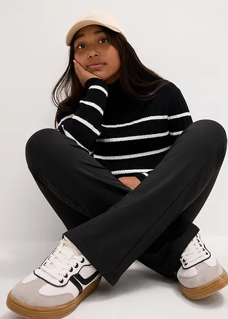 Rozšiřující se žerzejové kalhoty s počesanou vnitřní stranou • černá • bonprix obchod