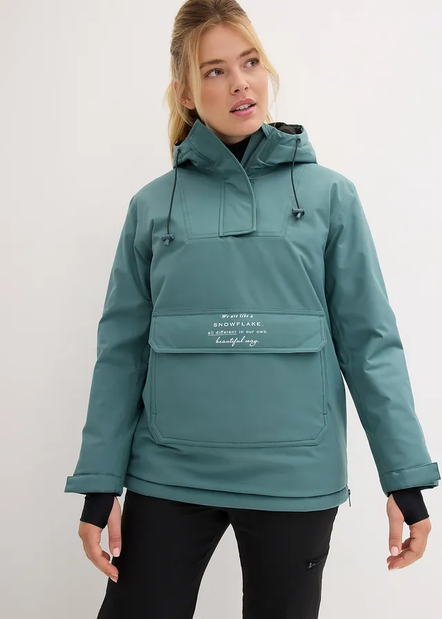 waterdichte outdoor instap ski-jas met fleece voering, oversized, Kleur: grijsgroen