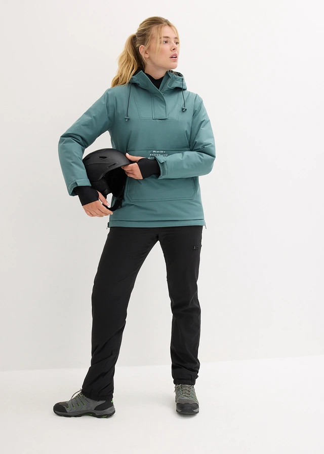 waterdichte outdoor instap ski-jas met fleece voering, oversized, Kleur: grijsgroen