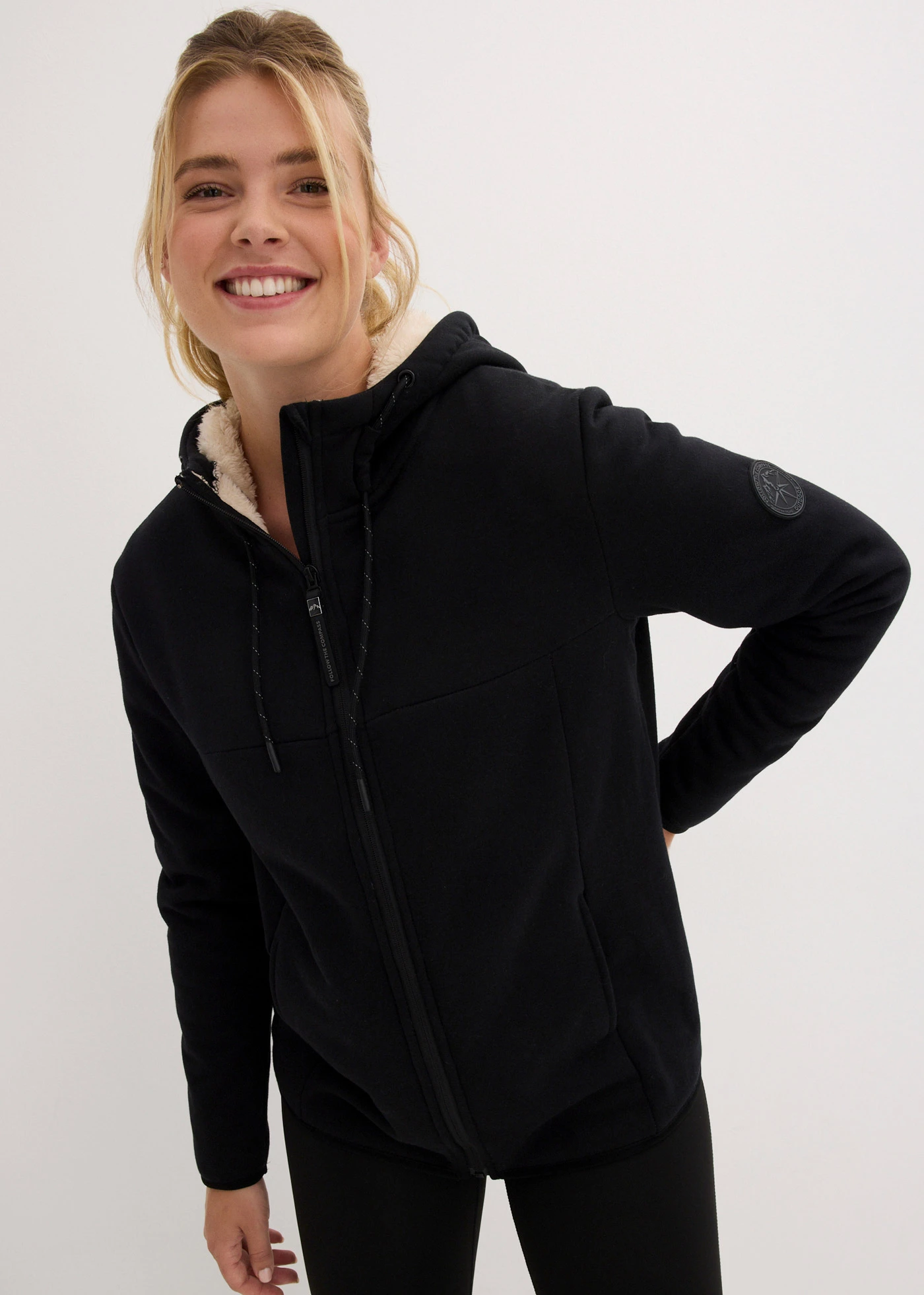 Teddy fleece vest • zwart/sandbeige • bonprix online shop