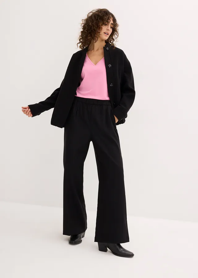 Longsleeve met V-hals (set van 2), Kleur: bloesempink+zwart