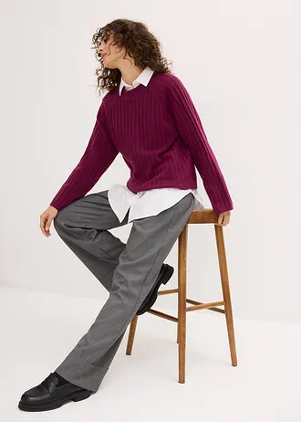 Pull raccourci en maille côtelée • prune • Boutique bonprix