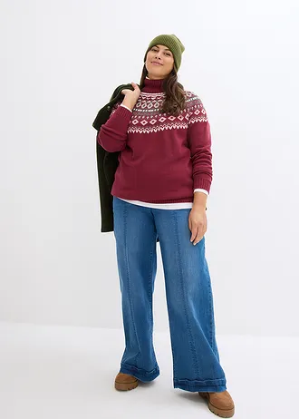 Svetr s rolákovým límcem a norským vzorem, barva: rododendronově růžová s norským vzorem