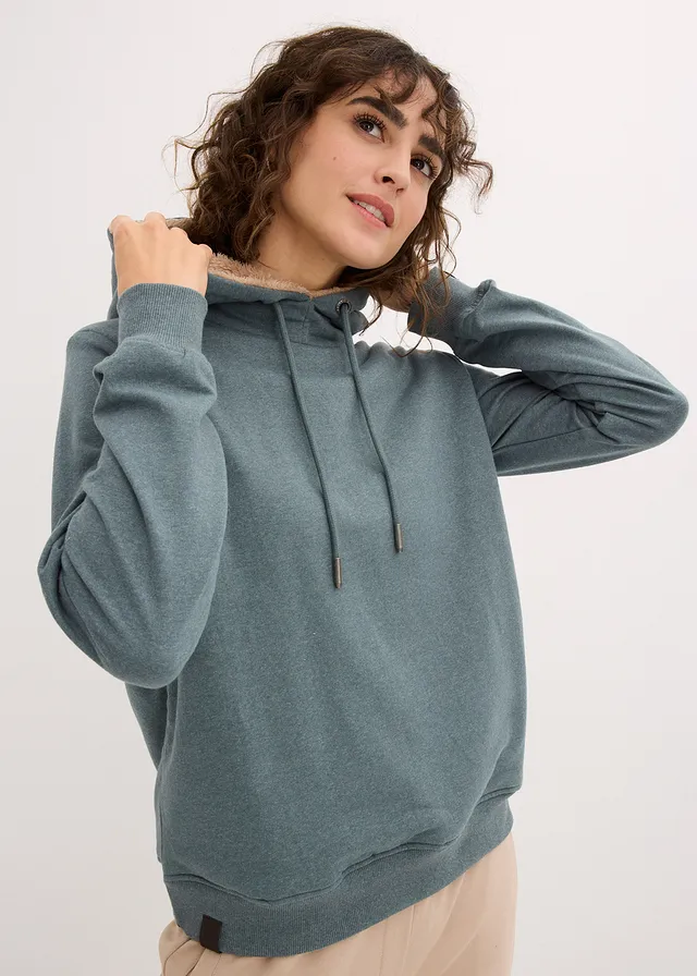 Sweat à capuche chaud avec doublure peluche, Couleur: vert eucalyptus