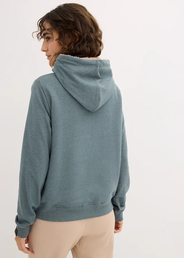 Sweat à capuche chaud avec doublure peluche, Couleur: vert eucalyptus
