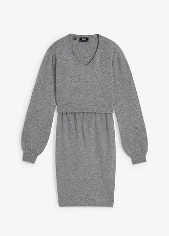 Ensemble 2 pièces en maille ultra douce avec un pull et une jupe • gris chiné • Boutique bonprix