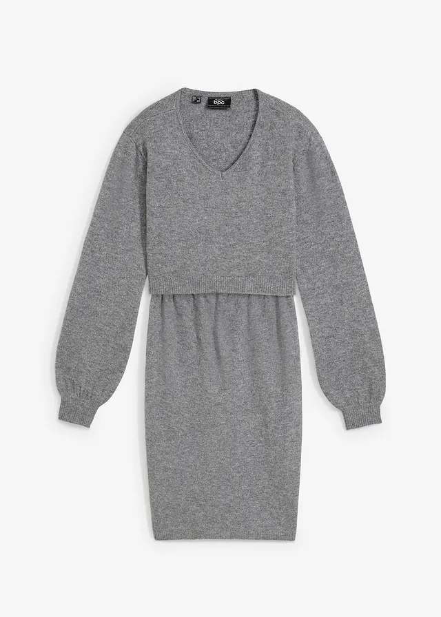 Ensemble 2 pièces en maille de grossesse avec un pull et une jupe, Couleur: gris chiné