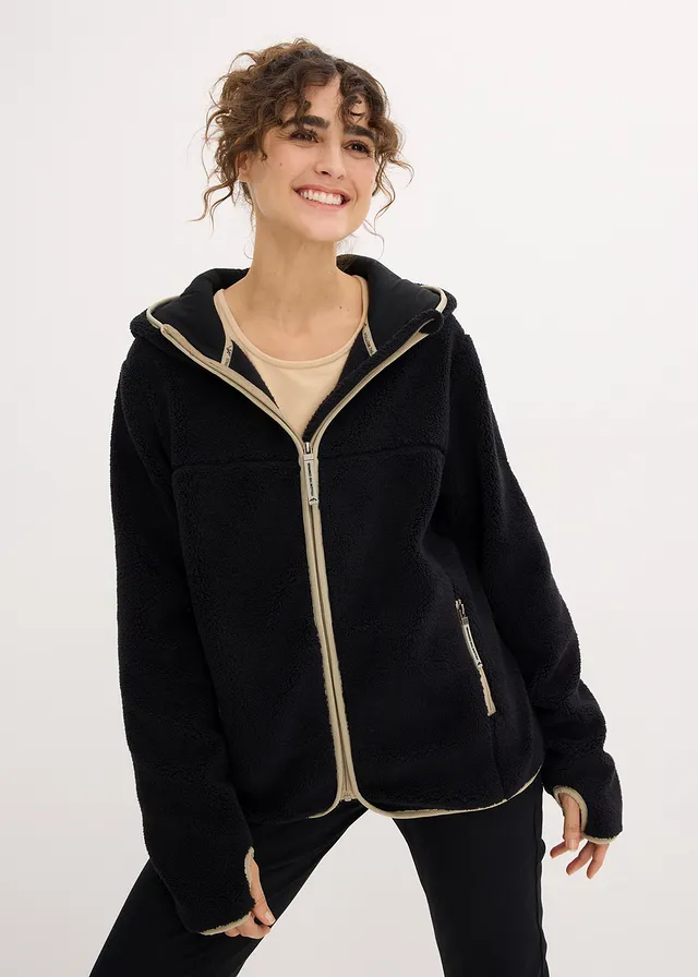 Veste en polaire peluche à capuche • noir • Boutique bonprix