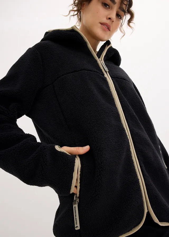 Veste en polaire peluche à capuche • noir • Boutique bonprix
