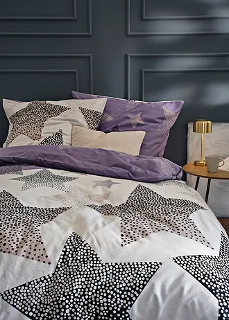 Dekbedovertrek met sterren, Kleur: taupe-wit