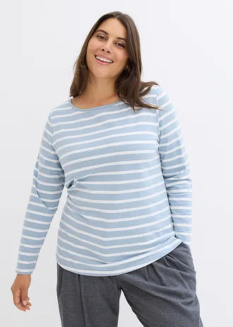 Longsleeve met boothals (set van 2), Kleur: soft blauw-wit gestreept+wit