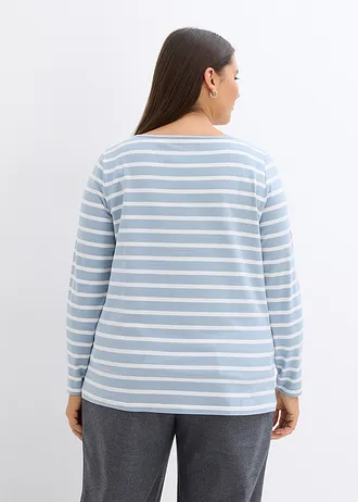 Longsleeve met boothals (set van 2), Kleur: soft blauw-wit gestreept+wit