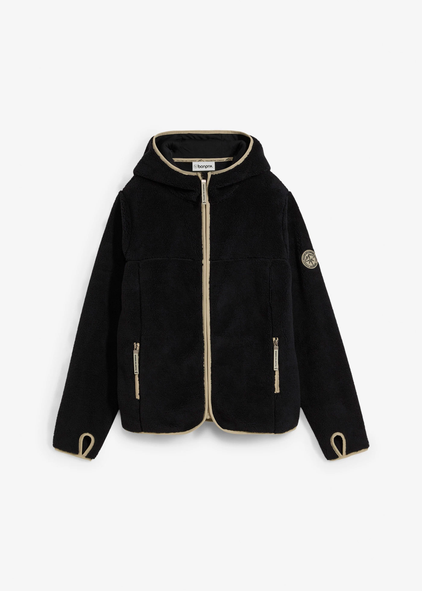 Veste en polaire peluche à capuche • noir • Boutique bonprix