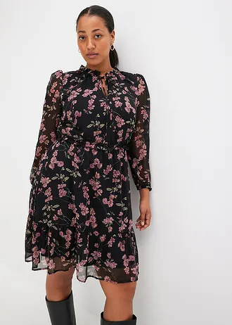 Gedessineerde jurk, Kleur: zwart gebloemd