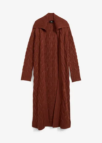 Gilet long en maille torsadée • acajou • Boutique bonprix