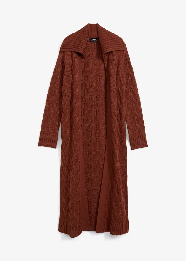 Gilet long en maille torsadée • acajou • Boutique bonprix