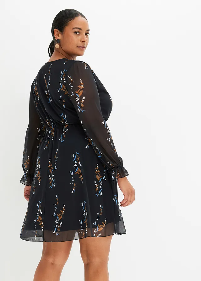 Mesh jurk, Kleur: zwart gebloemd