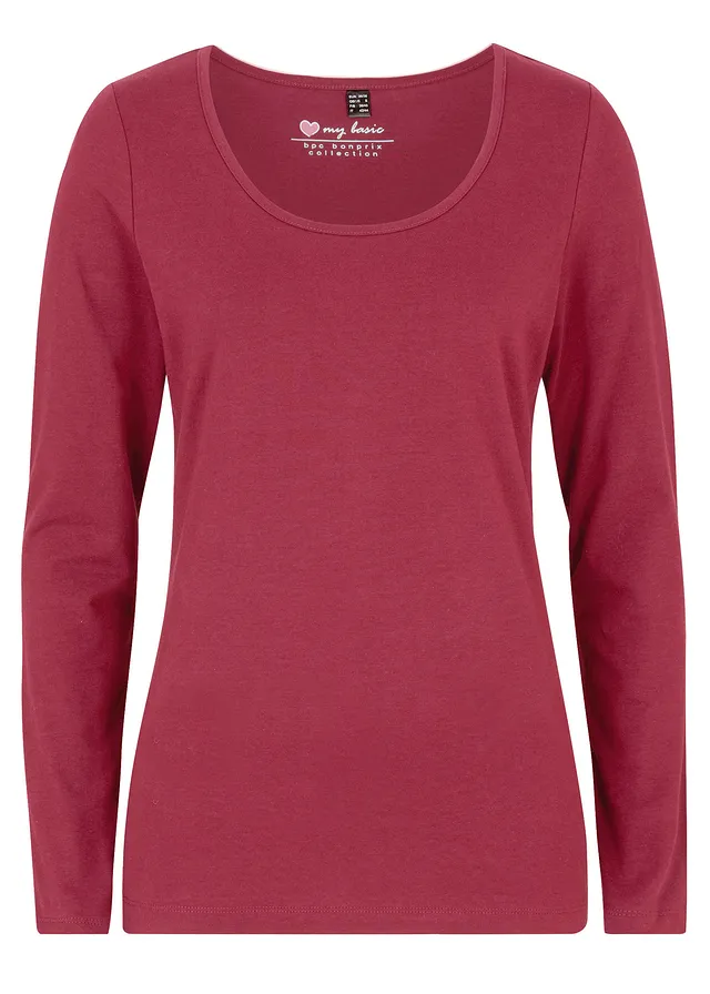 Longsleeve met ronde hals, Kleur: rood