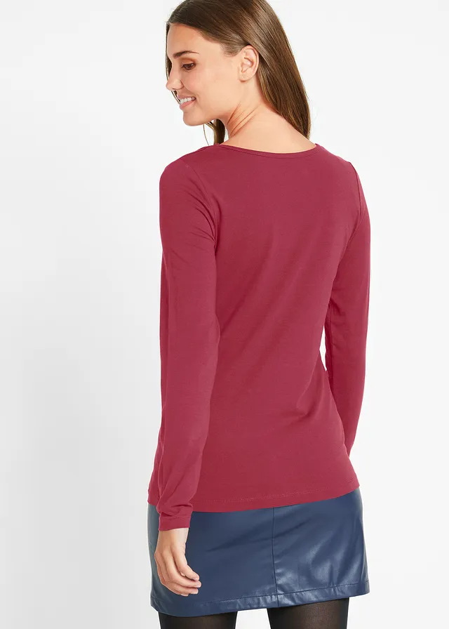 Longsleeve met ronde hals, Kleur: rood