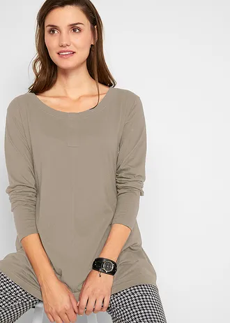 Tričko s dlouhým rukávem, ze směsi bavlny a viskózy • nová khaki • bonprix obchod