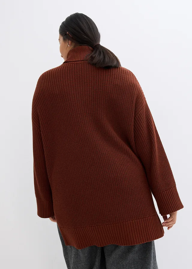 Oversized coltrui in een katoenmix, Kleur: mahoniebruin