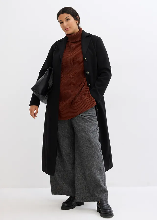 Pull col roulé oversize en coton mélangé, Couleur: marron acajou