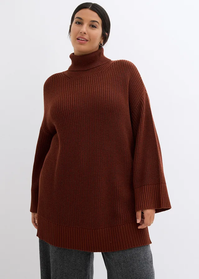 Oversized coltrui in een katoenmix, Kleur: mahoniebruin