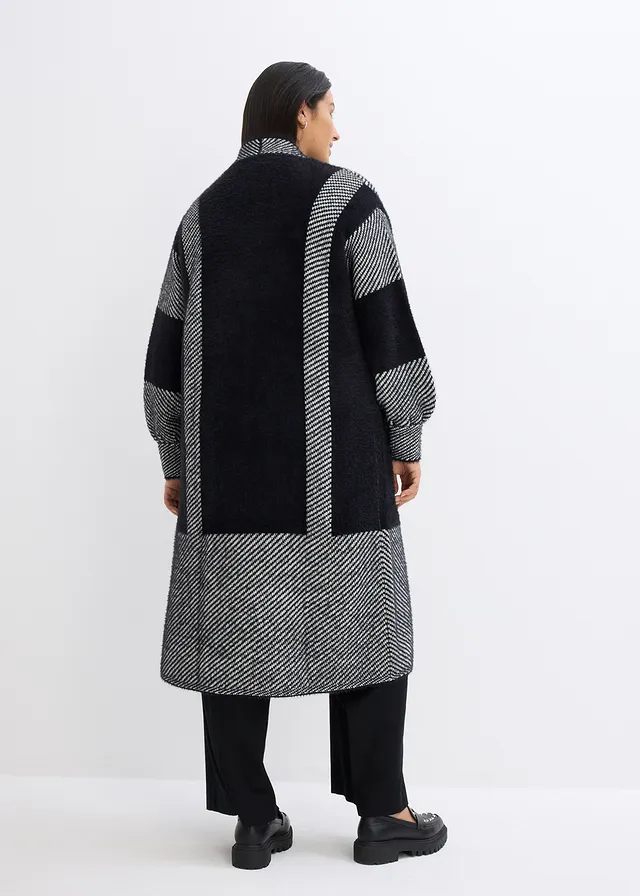 Gilet long en maille, Couleur: noir-blanc cassé