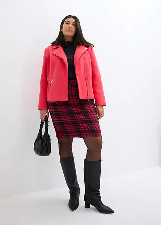 Jupe en jersey, Couleur: rouge grenat-noir carreaux