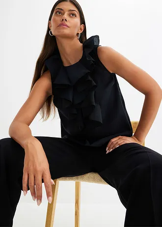 Mouwloze blouse met ruches • zwart • bonprix online shop