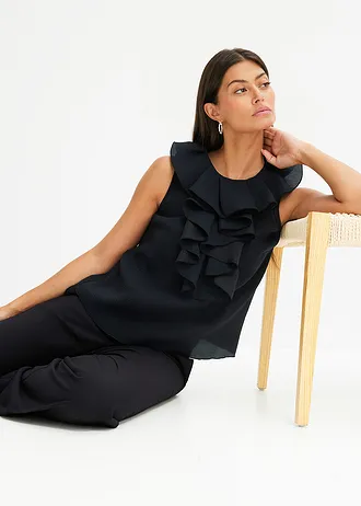 Mouwloze blouse met ruches • zwart • bonprix online shop