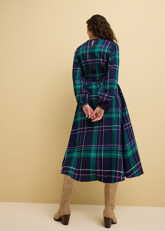 Robe en flanelle 100% coton, Couleur: bleu foncé carreaux