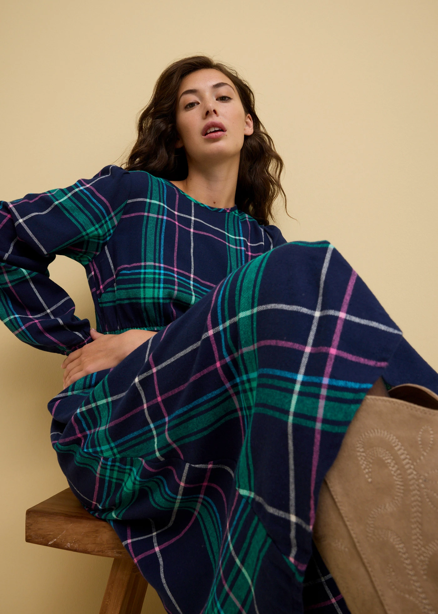 Robe en flanelle 100% coton • bleu foncé carreaux • Boutique bonprix