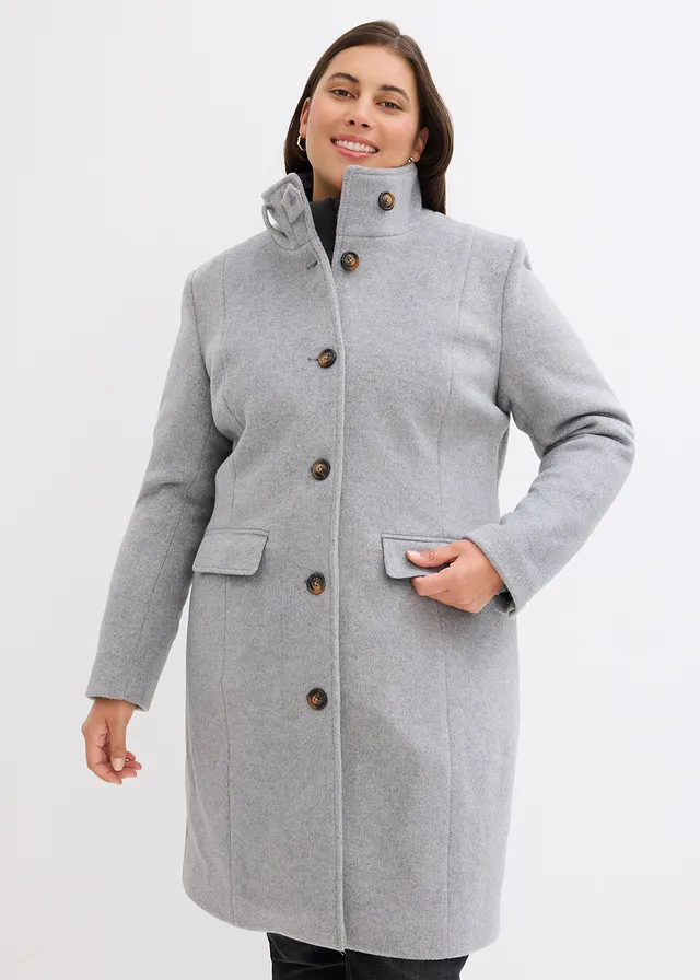 Lange winterjas in layerlook, Kleur: grijs gemêleerd