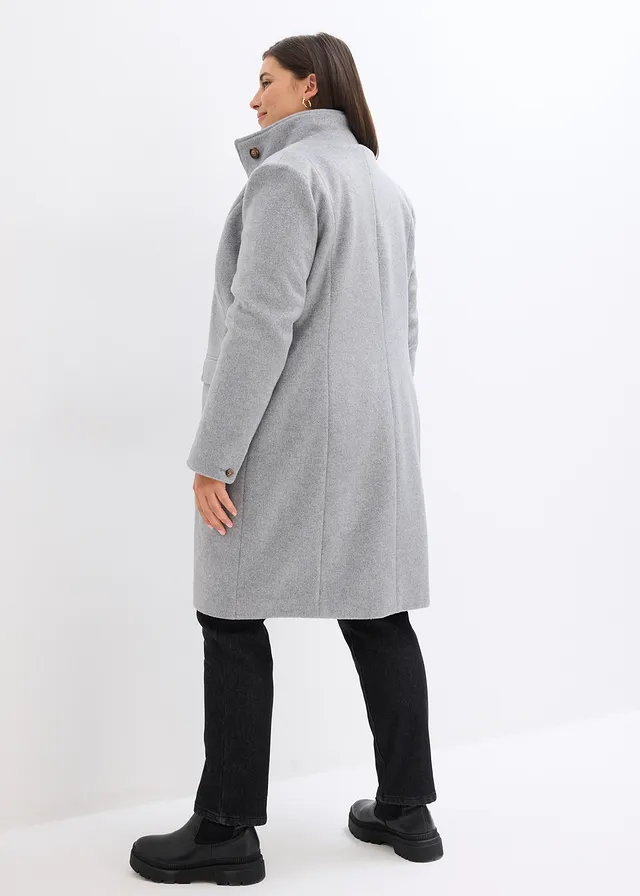 Lange winterjas in layerlook, Kleur: grijs gemêleerd