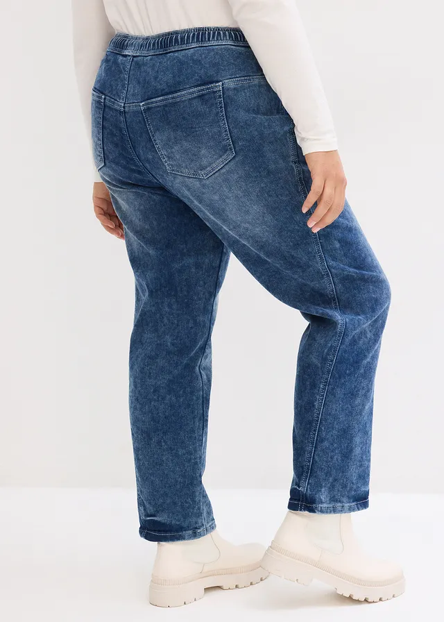 Jean boyfriend taille mi-haute, thermique, Couleur: bleu foncé denim used