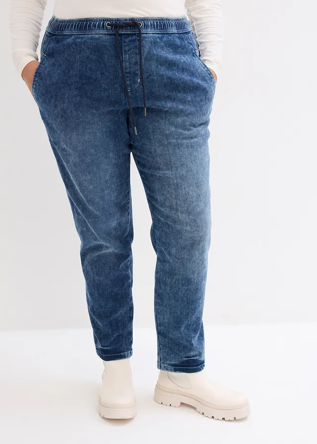 Jean boyfriend taille mi-haute, thermique, Couleur: bleu foncé denim used