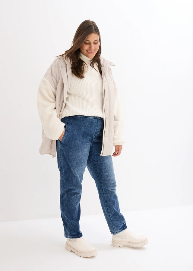 Jean boyfriend taille mi-haute, thermique, Couleur: bleu foncé denim used